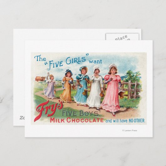 5人の女の子はフライの5人の男の子ミルクチョコレートが欲しい ポストカード (正面/裏面)