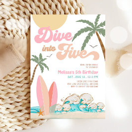 5人の女の子サーフィン5th誕生日パーティーに飛び込む 招待状