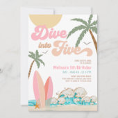 5人の女の子サーフィン5th誕生日パーティーに飛び込む 招待状 (正面)
