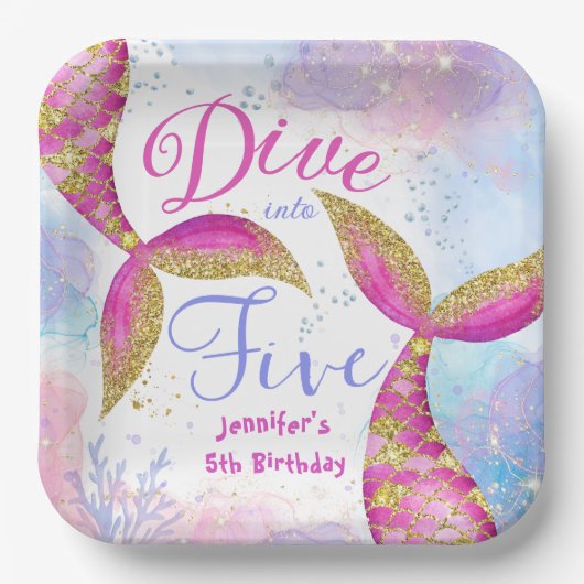 5人の女の子ピンク5番目の誕生日 ペーパープレート (正面)