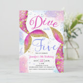 5人の女の子ピンク5th誕生日パーティーにダイビング 招待状 (スタンド正面)