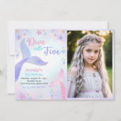 5人の女の子5th誕生日パーティーの写真に飛び込む 招待状 (正面)
