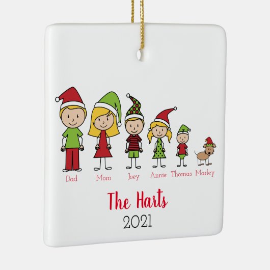 5人家族とペットのクリスマスパーソナライズされた セラミックオーナメント (右)