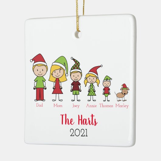 5人家族とペットのクリスマスパーソナライズされた セラミックオーナメント (左)