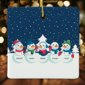 5人家族の雪だるまのクリスマスパーソナライズデザイン セラミックオーナメント