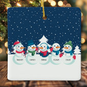 5人家族の雪だるまのクリスマスパーソナライズデザイン セラミックオーナメント