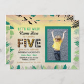 5人目の野生の5歳の誕生パーティー、サファリZOOの写真 招待状 (正面/裏面)