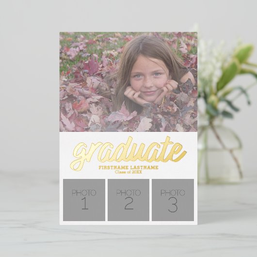 5写真アナウンス卒業パーティー招待状 箔招待状 (立ち正面)