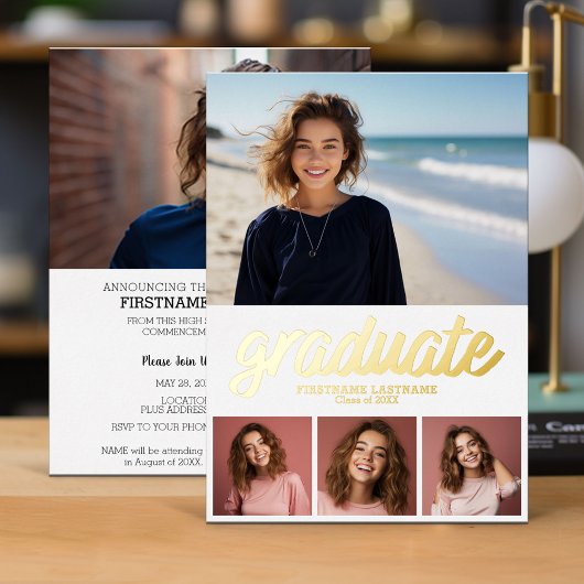 5写真アナウンス卒業パーティー招待状 箔招待状