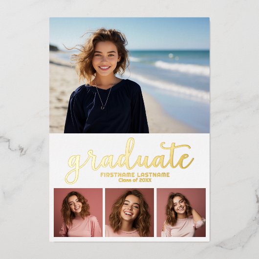 5写真アナウンス卒業パーティー招待状 箔招待状 (正面)