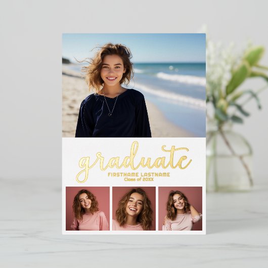 5写真アナウンス卒業パーティー招待状 箔招待状 (立ち正面)