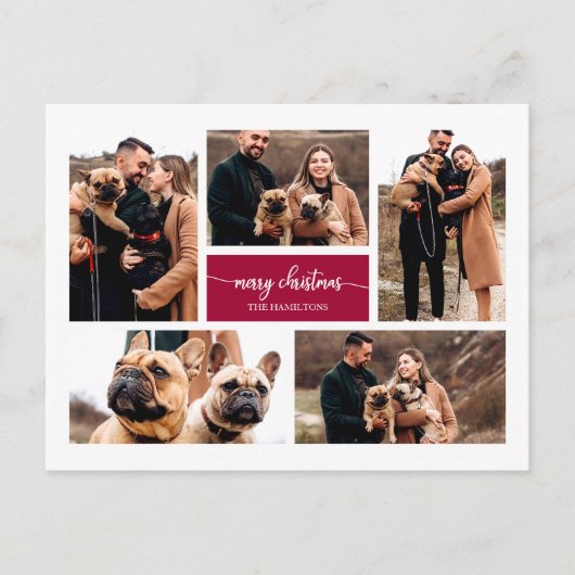 5写真コラージュシックなスクリプトメリークリスマス ポストカード (正面)