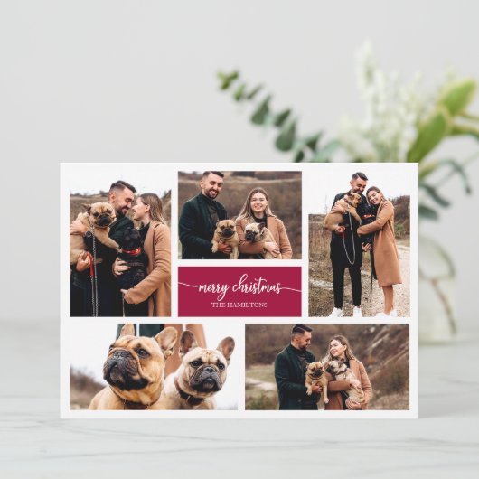 5写真コラージュシックなスクリプトメリークリスマス 招待状 (スタンド正面)