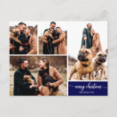 5写真コラージュスタイリッシュフォントメリークリスマスブルー ポストカード (正面)