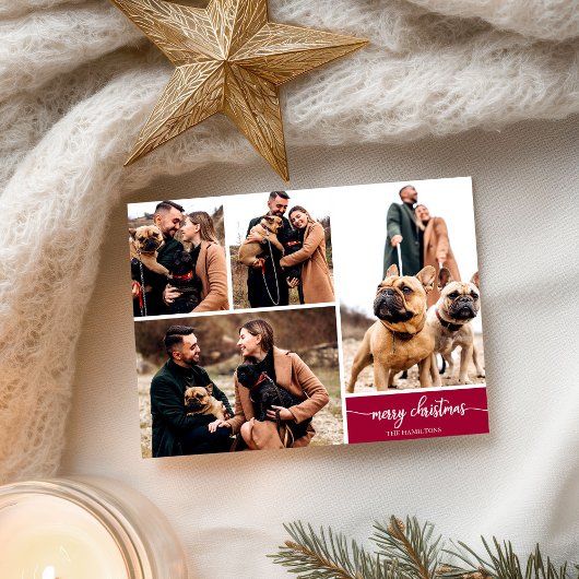 5写真コラージュスタイリッシュフォントメリークリスマス ポストカード