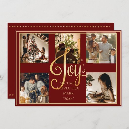 5写真コラージュ金ゴールドジョークリスマスクリスマスホリデー シーズンカード (正面/裏面)