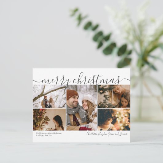 5写真パーソナライズされたメリークリスマスホリデーカード ポストカード (スタンド正面)