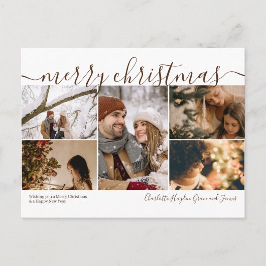 5写真パーソナライズされたメリークリスマスホリデーカード ポストカード (正面)