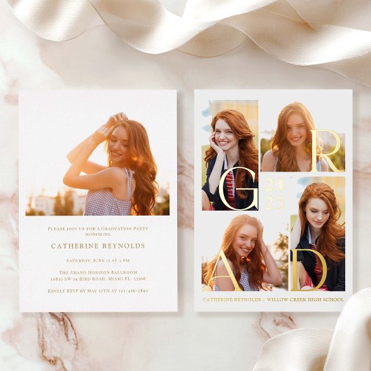 5写真モダンの卒業 箔招待状