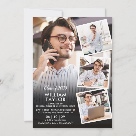 5写真モダンコラージュ卒業パーティー 招待状 (正面)