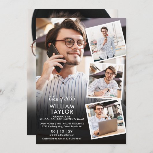 5写真モダンコラージュ卒業パーティー 招待状 (正面/裏面)