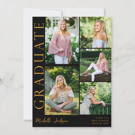 5写真モダン側の卒業式 – 黒 招待状 (正面)