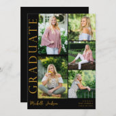 5写真モダン側の卒業式 – 黒 招待状 (正面/裏面)