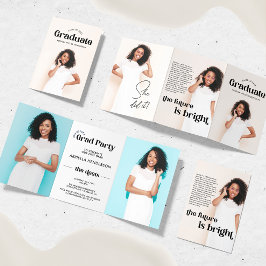 5写真モダン卒業三重招待状 三つ折りプログラム