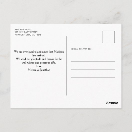 5写真モダン新生児ピンク生誕発表 ポストカード (裏面)