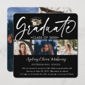 5写真卒業コラージュモダン白黒金ゴールド 案内状 (正面/裏面)