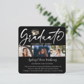 5写真卒業コラージュモダン白黒金ゴールド 案内状 (スタンド正面)