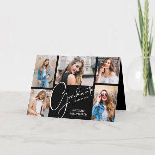 5写真卒業コラージュ折り畳みブラック 招待状