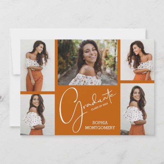 5写真焦げオレンジ卒業パーティー 招待状 (正面)