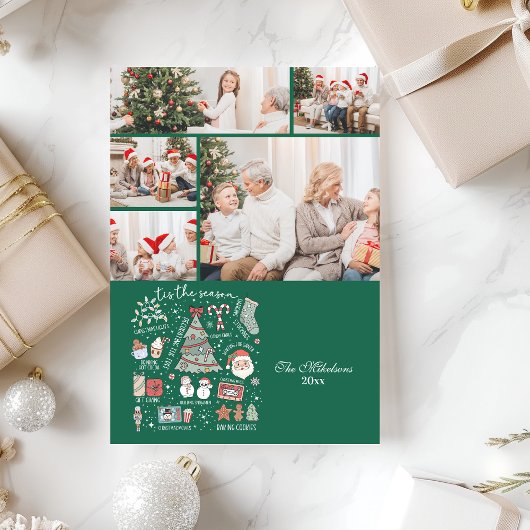 5写真Tis The Seasonレトログリーンクリスマス シーズンカード