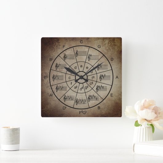 5分の1の茶色のミュージシャン スクエア壁時計 (ホーム)