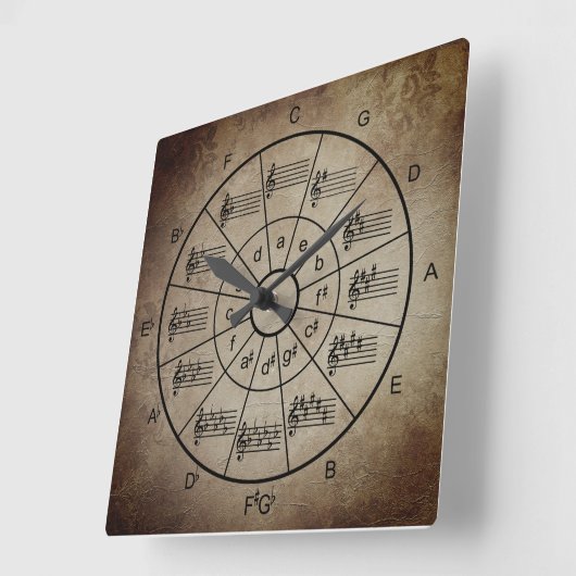 5分の1の茶色のミュージシャン スクエア壁時計 (傾斜)