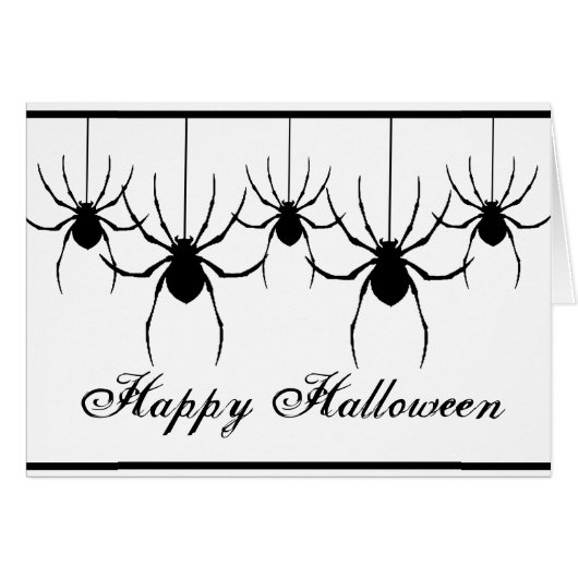5匹のシルエット蜘蛛のハロウィンカード (正面横)