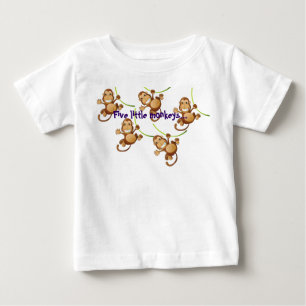 5匹の小さい猿が付いている白い幼児Tシャツ… ベビーTシャツ