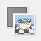 5匹の猫がお風呂に入る – Cat Magnet マグネット (正面/裏面)