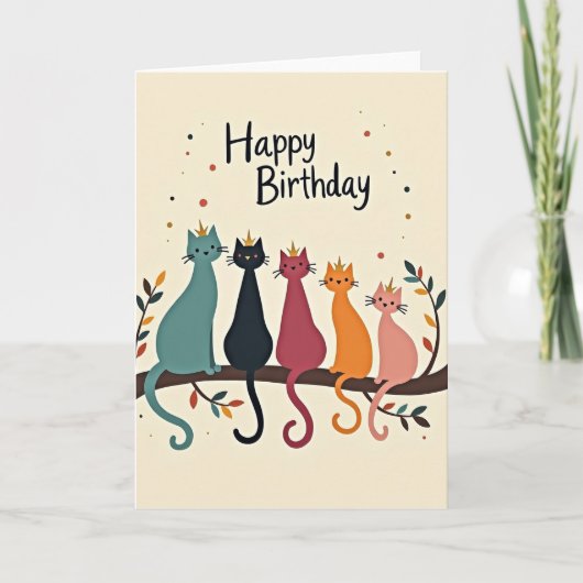 5匹の猫の誕生日カード カード (正面)