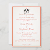 5匹x 7匹の結婚式招待状のペンギンの愛またはハートのモモ 招待状 (正面)