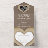5周年の木材ハート結婚の写真ブラウン オールインワン招待状 (内側)