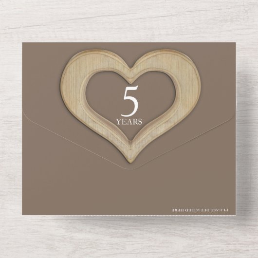 5周年の木材ハート結婚の記念日 オールインワン招待状 (裏面)