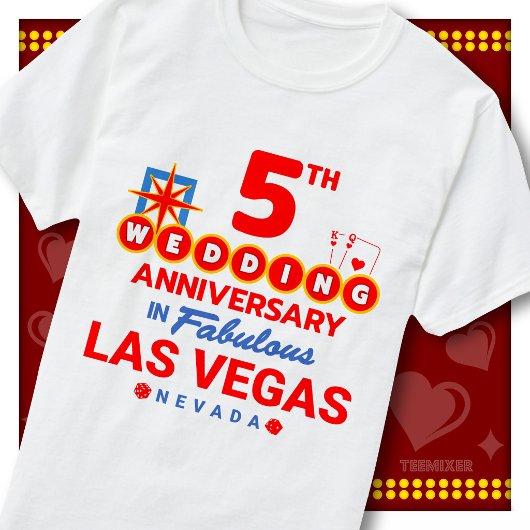5周年の結婚記念日に ラスベガス風カップル Tシャツ