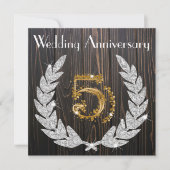 5周年の結婚記念日 | ラスティックウッドとゴールド 招待状 (正面)