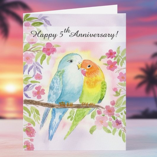 5周年の記念日おめでとう Lovebirds カード
