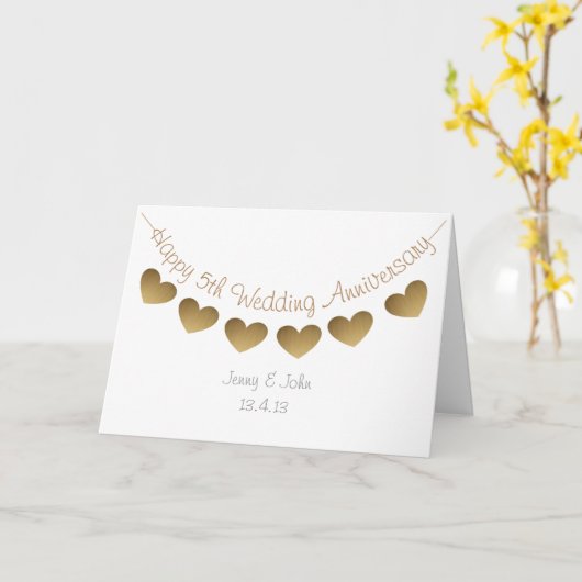 5周年を迎結婚える木材ハートバンティング カード (黄色い花)