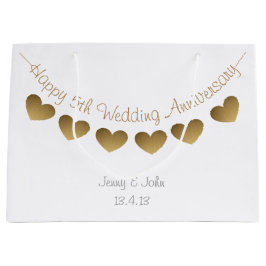 5周年を迎結婚える木材ハートバンティング ラージペーパーバッグ