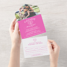 5周年ピンクツアーマリン 結婚記念日 RSVP フォト オールインワン招待状