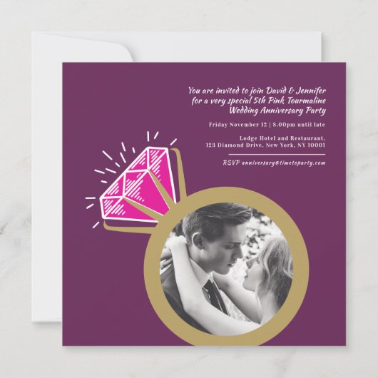 5周年ピンクトルマリン記念ゴールドリング2枚の写真 招待状 (裏面)